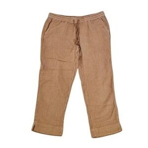 J. Jill Cotton Crop Pants Women Small Petite Brown Drawstring Textured Boho